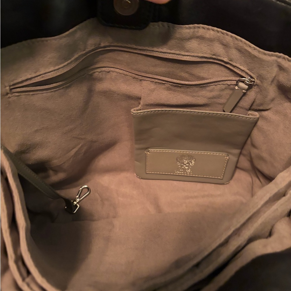 Vince Camuto Sleek Black Large Leather Tote Shoulder Bag Career Office Laptop - Picture 15 of 16